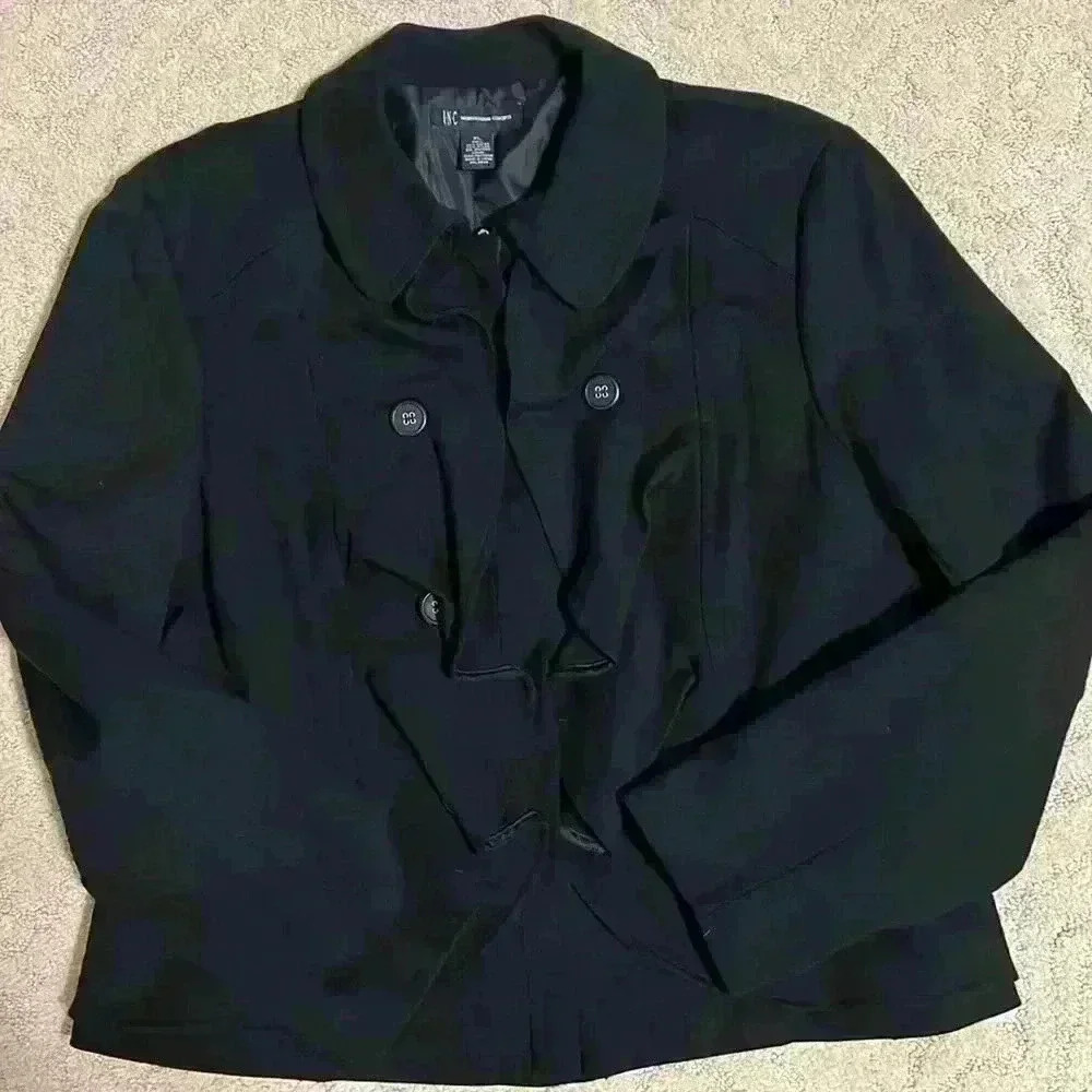 INC Jacket blazer  with ruffle collar black zipper front size XL - Picture 9 of 10